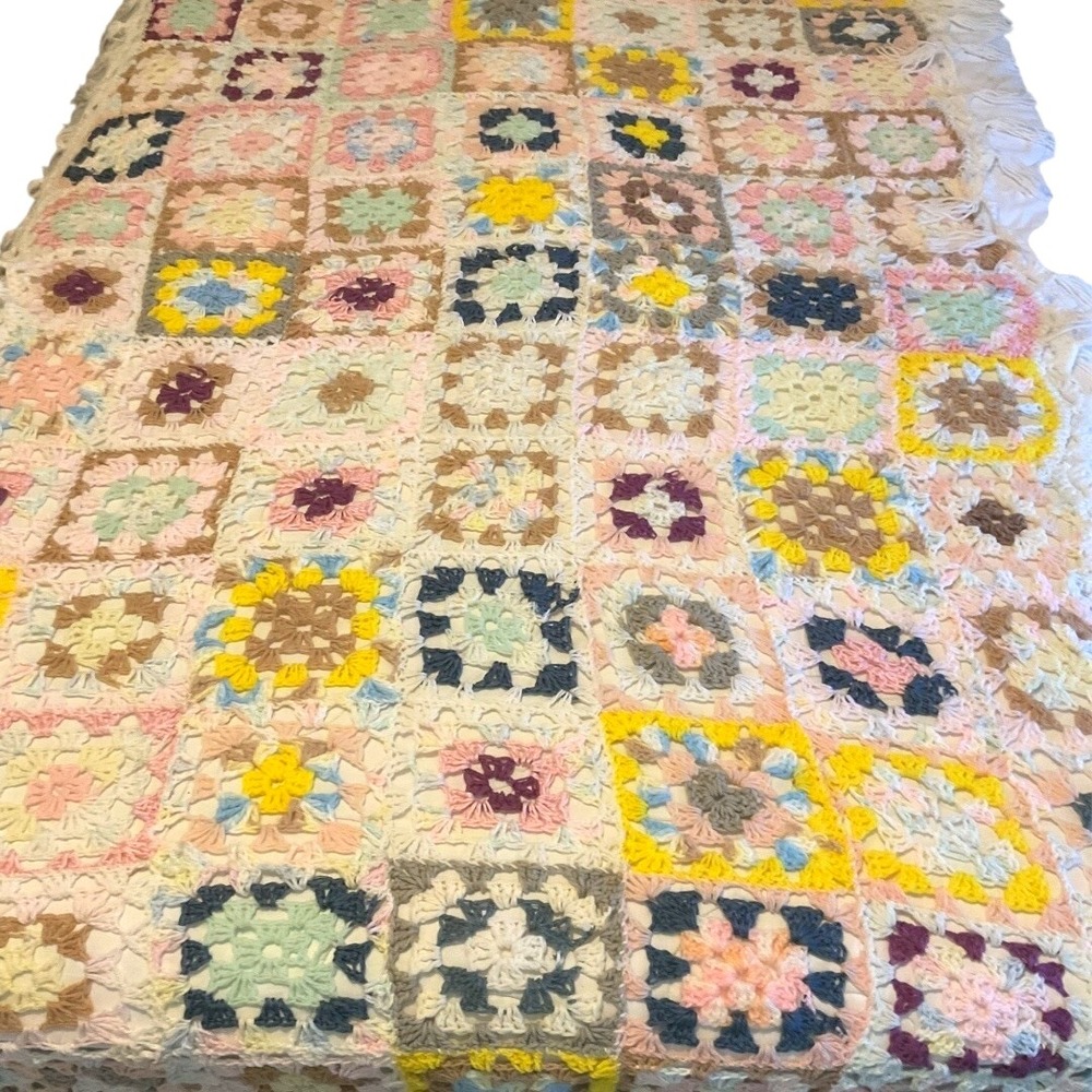 Handmade Granny Square Crochet Blanket Colorful Afghan Throw Blanket